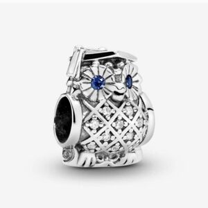 PANDORA Graduate Owl Charm with Blue Crystal Eyes S925 ALE Authentic